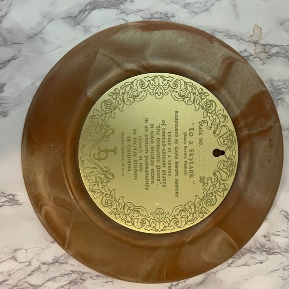 Inolay Stone Hand Crafted Art Plate -Romantic Poet Series To A Skylark -Shelly - Picture 3 of 6